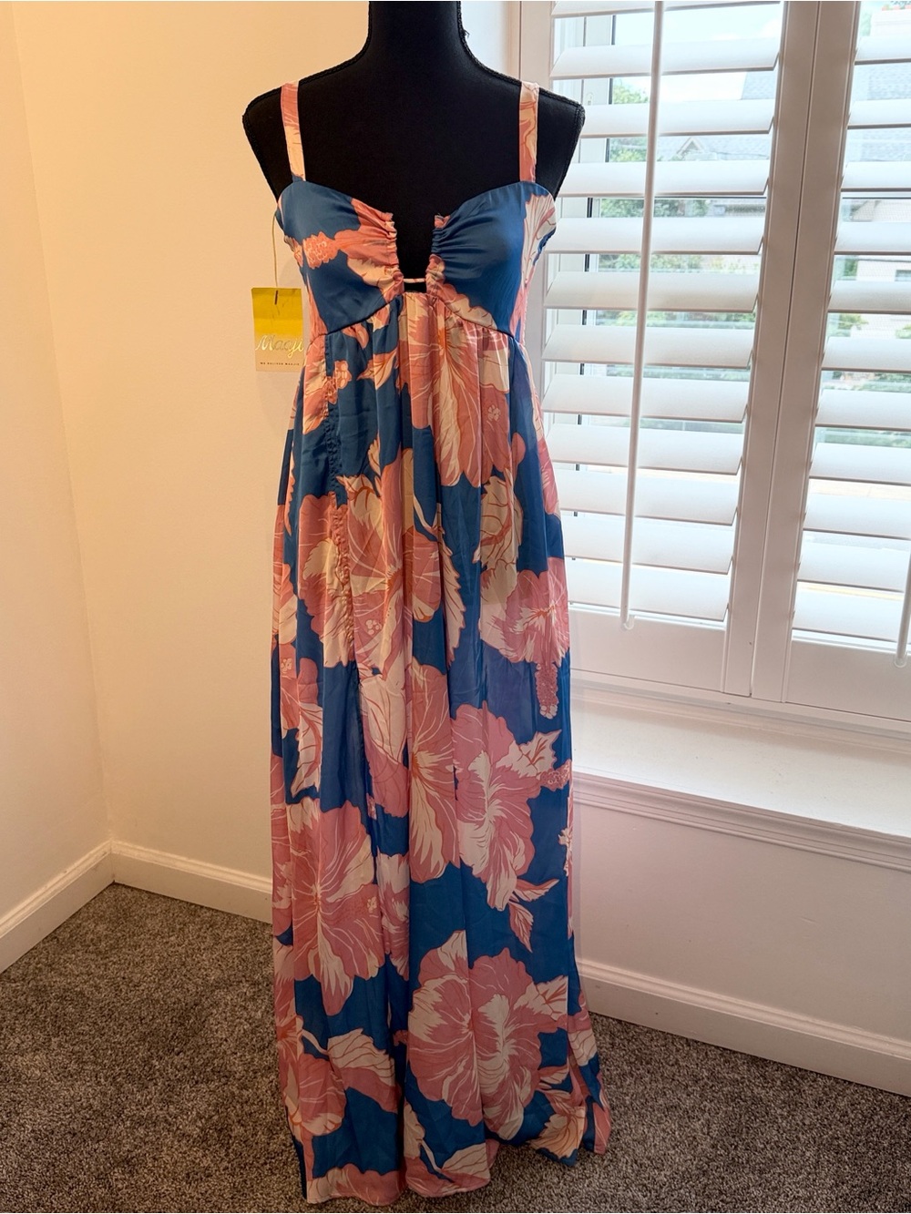 Maaji Blue & Coral Floral Maxi Dress size L